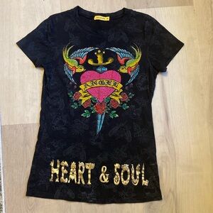 Vintage LA CULTURE Y2K Tattoo Rhinestone 100% Cotton Top - Size S